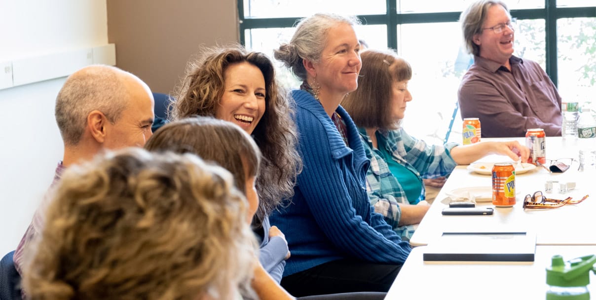Faculty member Katie Bucci, along with fellow faculty and guests, at last week’s CCV-Upper Valley fall semester kick-off event.